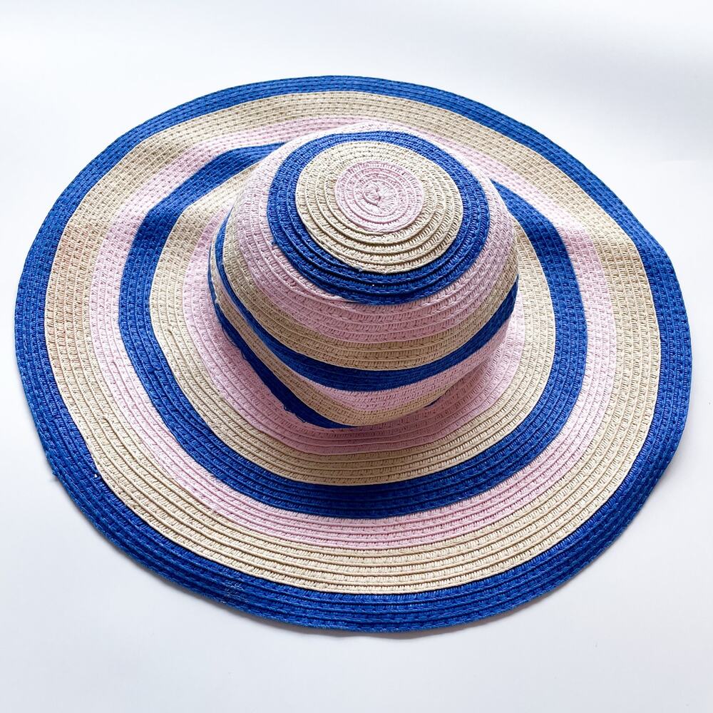Toddler Girls Janie & Jack Wide Brimmed Floppy Striped Straw Sun Hat 12-24 Mo.